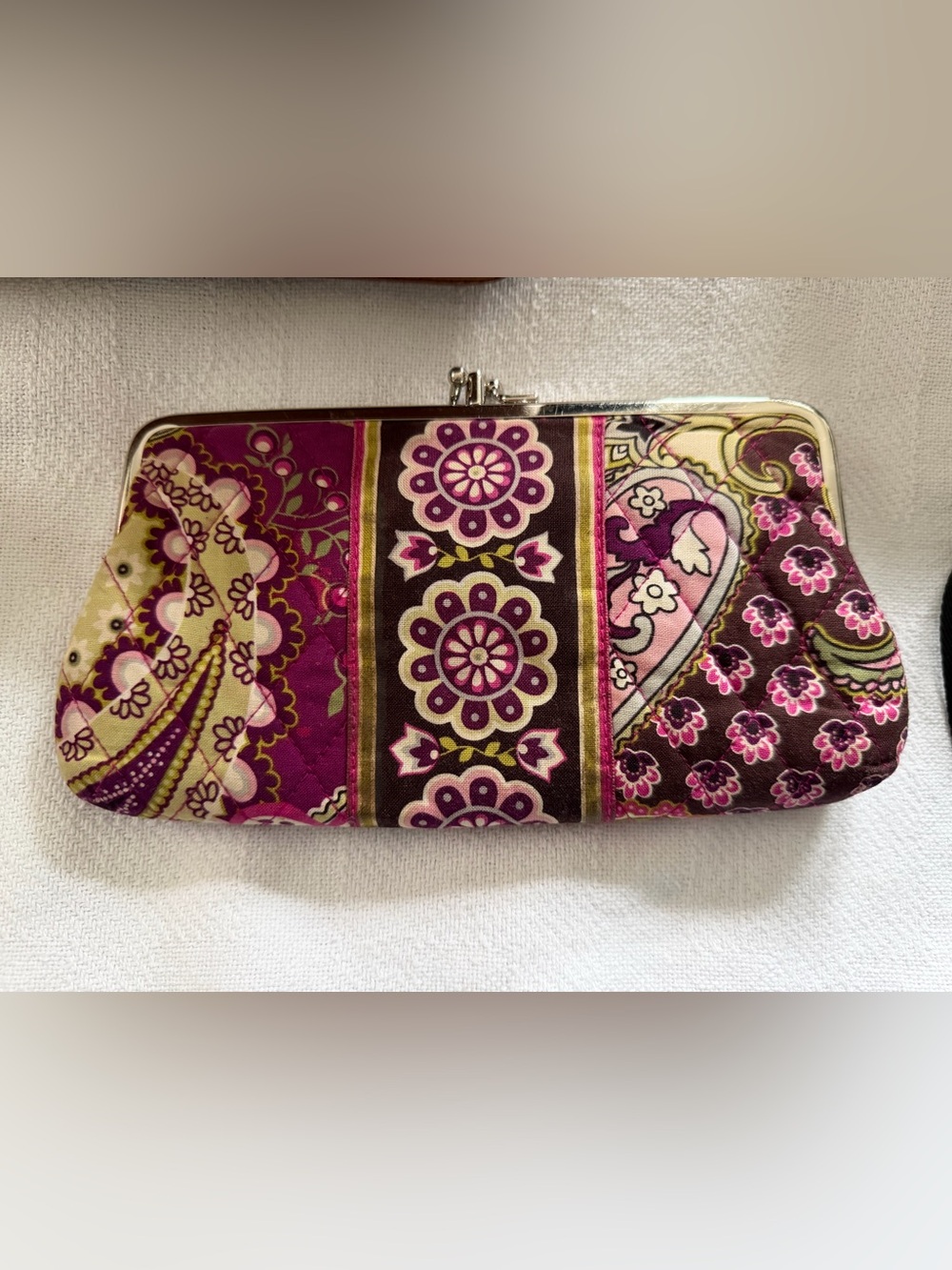 Vera Bradley Quilted Floral Paisley Clutch in Purple and Gold
